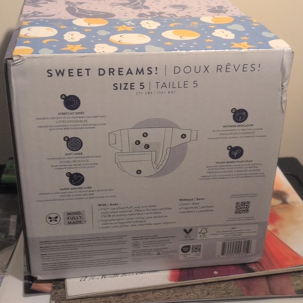 Honest Company Size 5 Overnight Diapers Sensitive Skin 40 Count Hypoallergenic